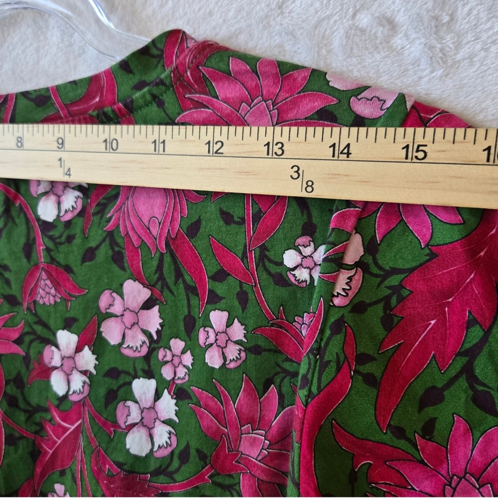 Zara Womens Floral Puff Sleeve Top Cotton Casual Boho Green Pink Size S - Picture 8 of 10